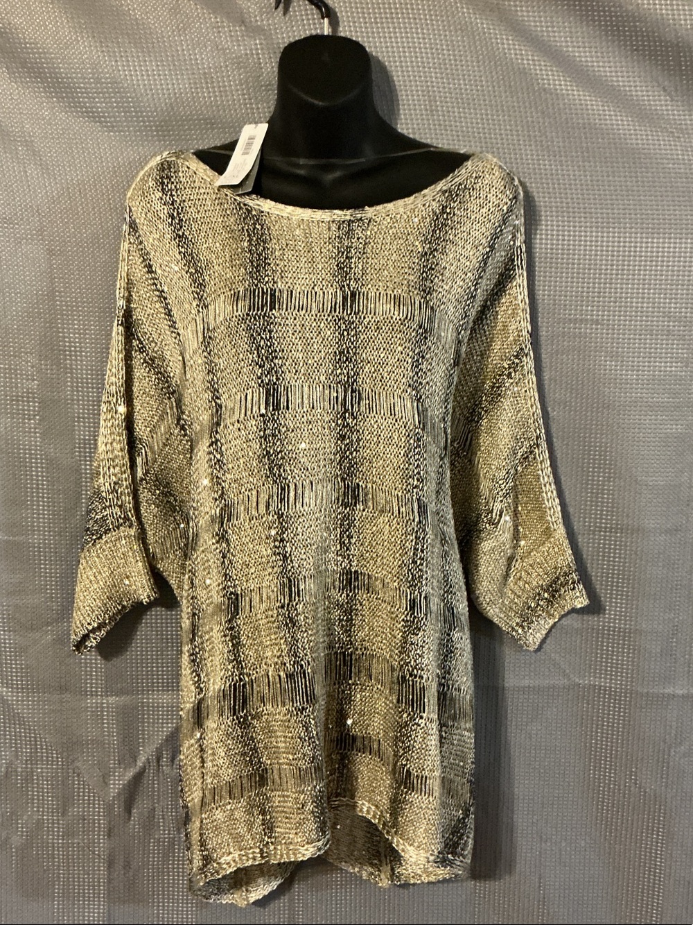 Chico's Metallic Gold and Black Open-Weave Tunic Sweater